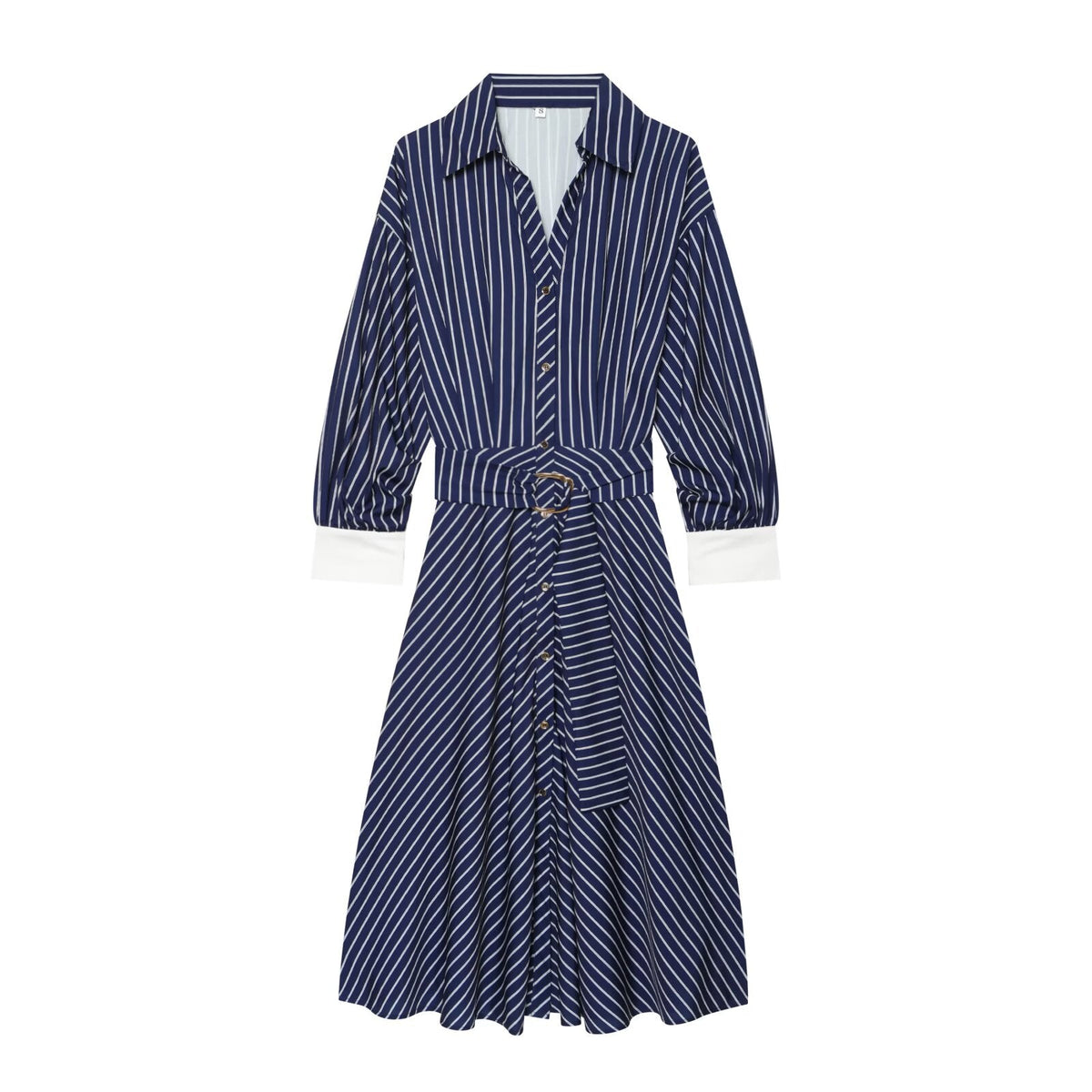 Women's with belt striped shirt style dress