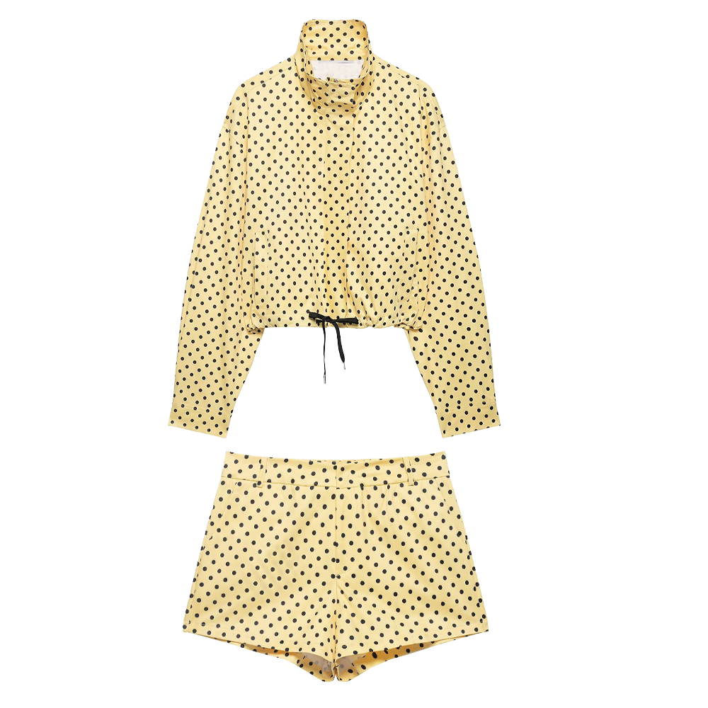 suit Women's 2 pieces polka dot chiffon Coat+shorts