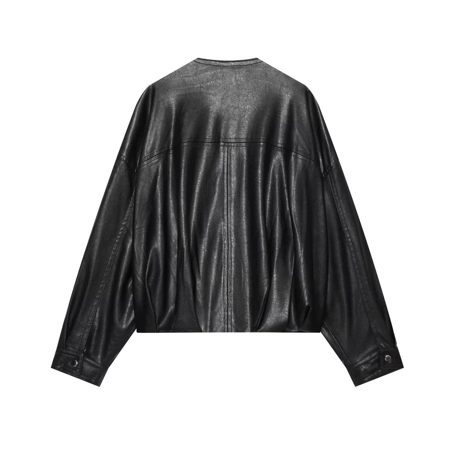 Women's Leather Effect Puff Sleeve Pilot Jacket Coat