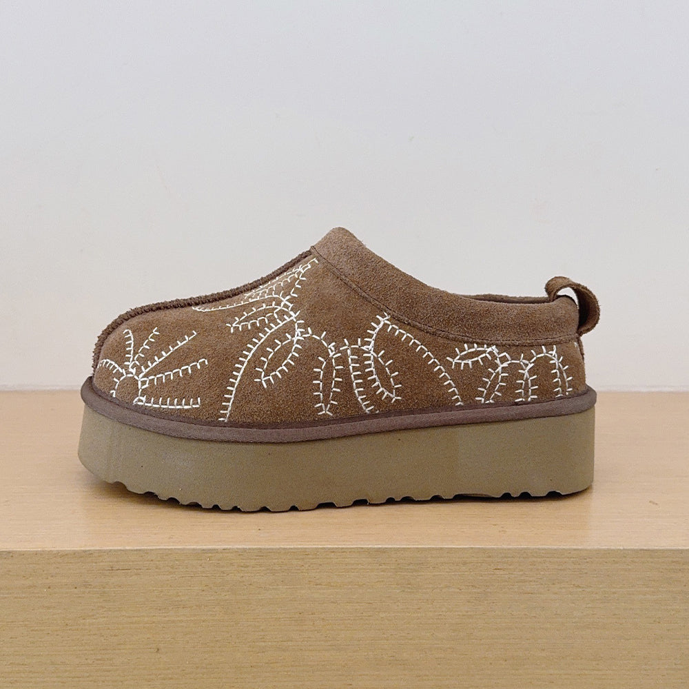 Women's new embroidered snow boots with shallow mouth and thick platform
