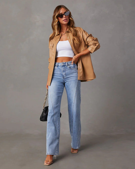 2025 Fashion Loose Splicing Wide Leg Jeans for Women
