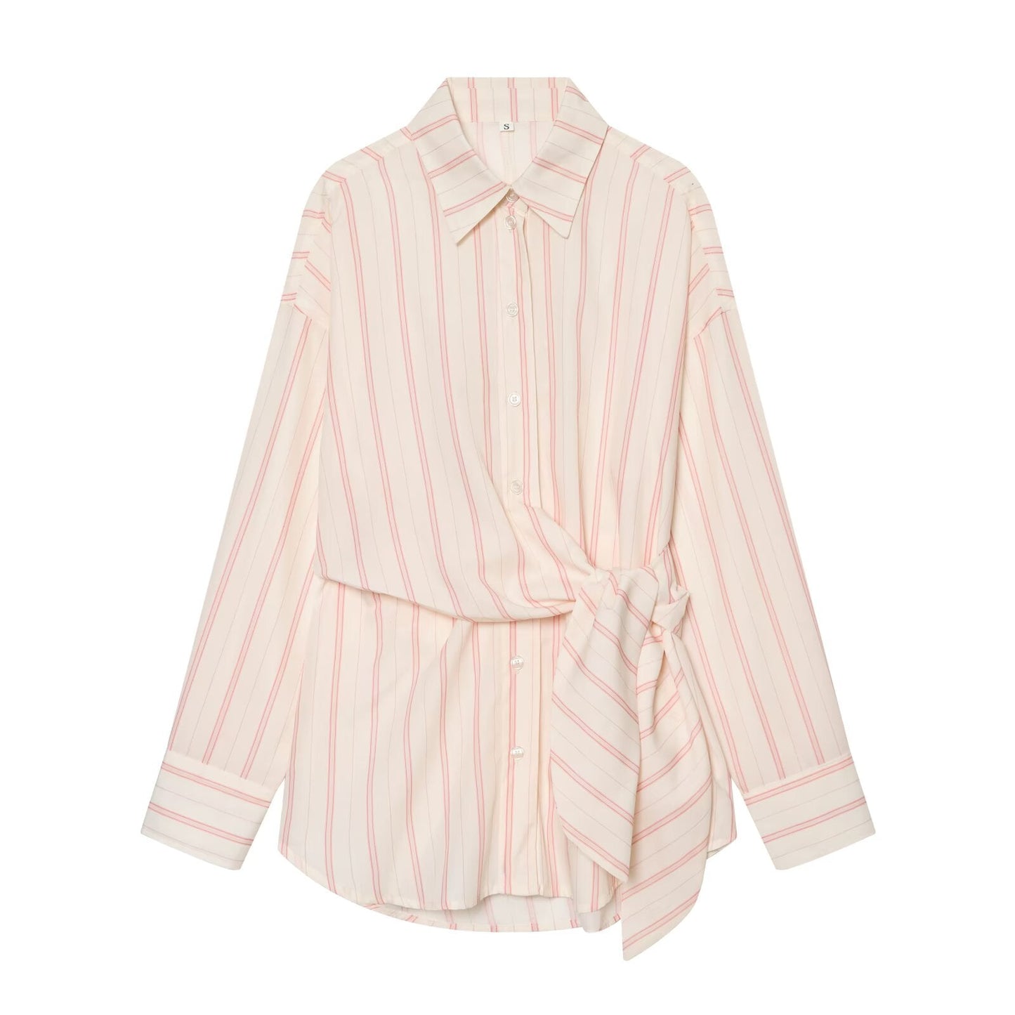 Women's lace up design loose striped shirt