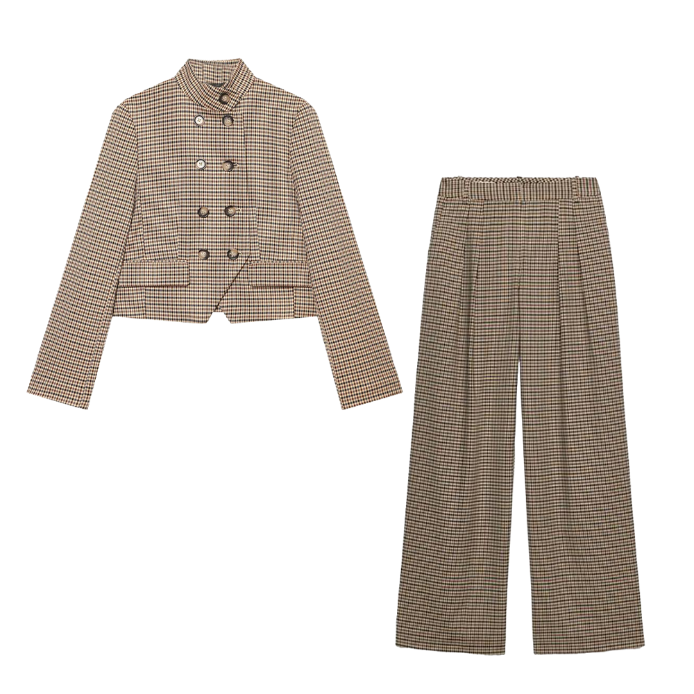 Women's plaid short double breasted Blazer Coat