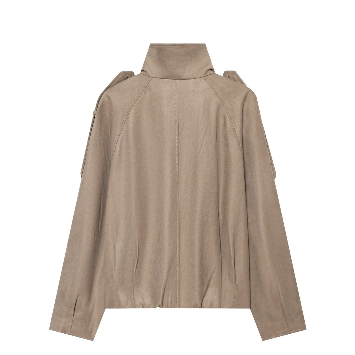 Women's suede textured stand collar double breasted Coat