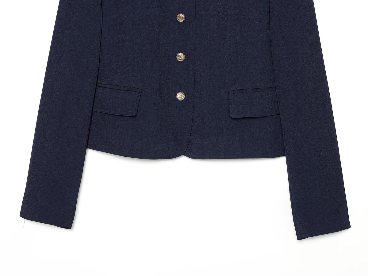 Women's contrasting collar buttoned Blazer Coat