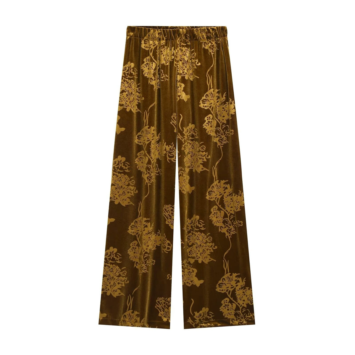 suit Women's 2 pieces bow decoration printed velvet top +pants