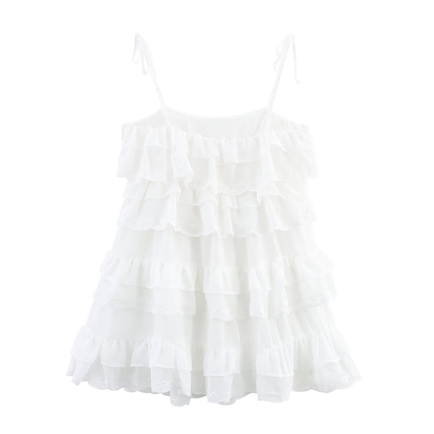 Women's new fashion layered decoration embroidered suspender dress