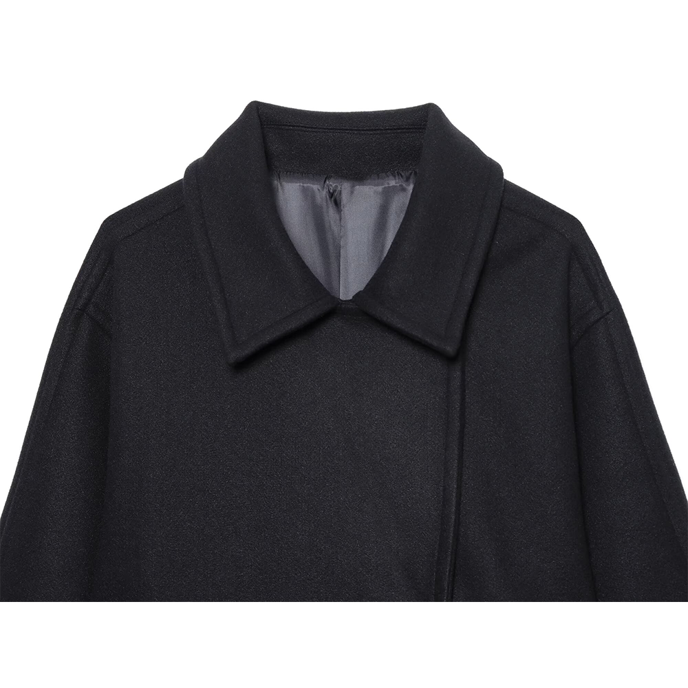 Women's short double breasted woolen blend coat