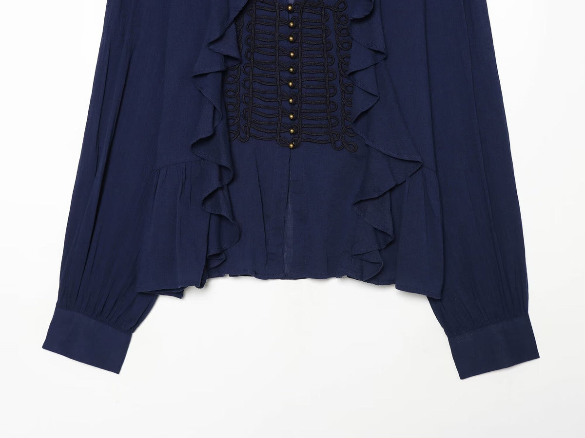 Women's layered decorative rope knot buttoned shirt