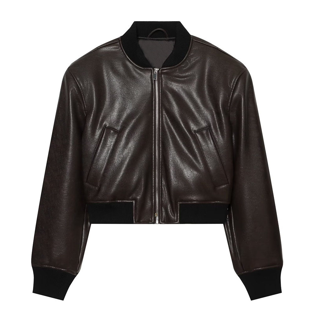 Women's short leather effect pilot jacket Coat