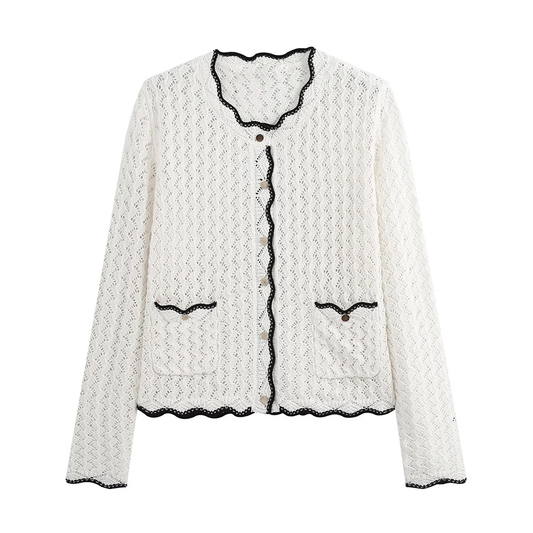 Women's hollowed out jacquard knitted cardigan