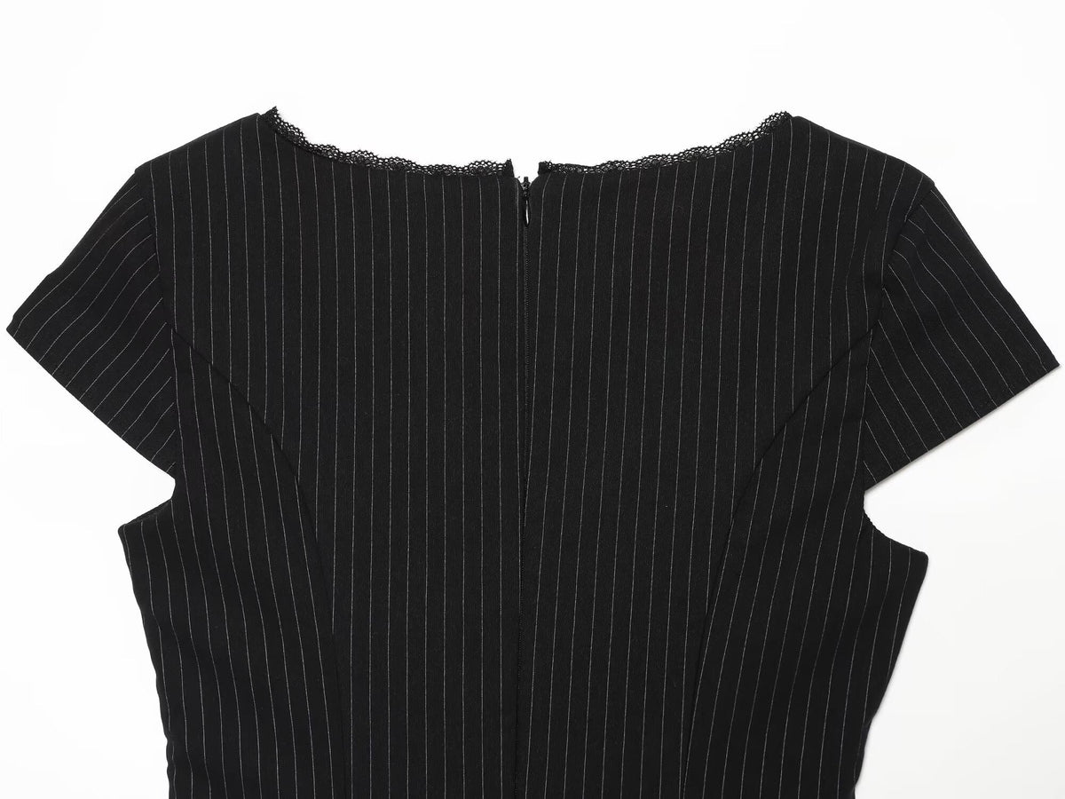 Women's bow decoration striped mini dress