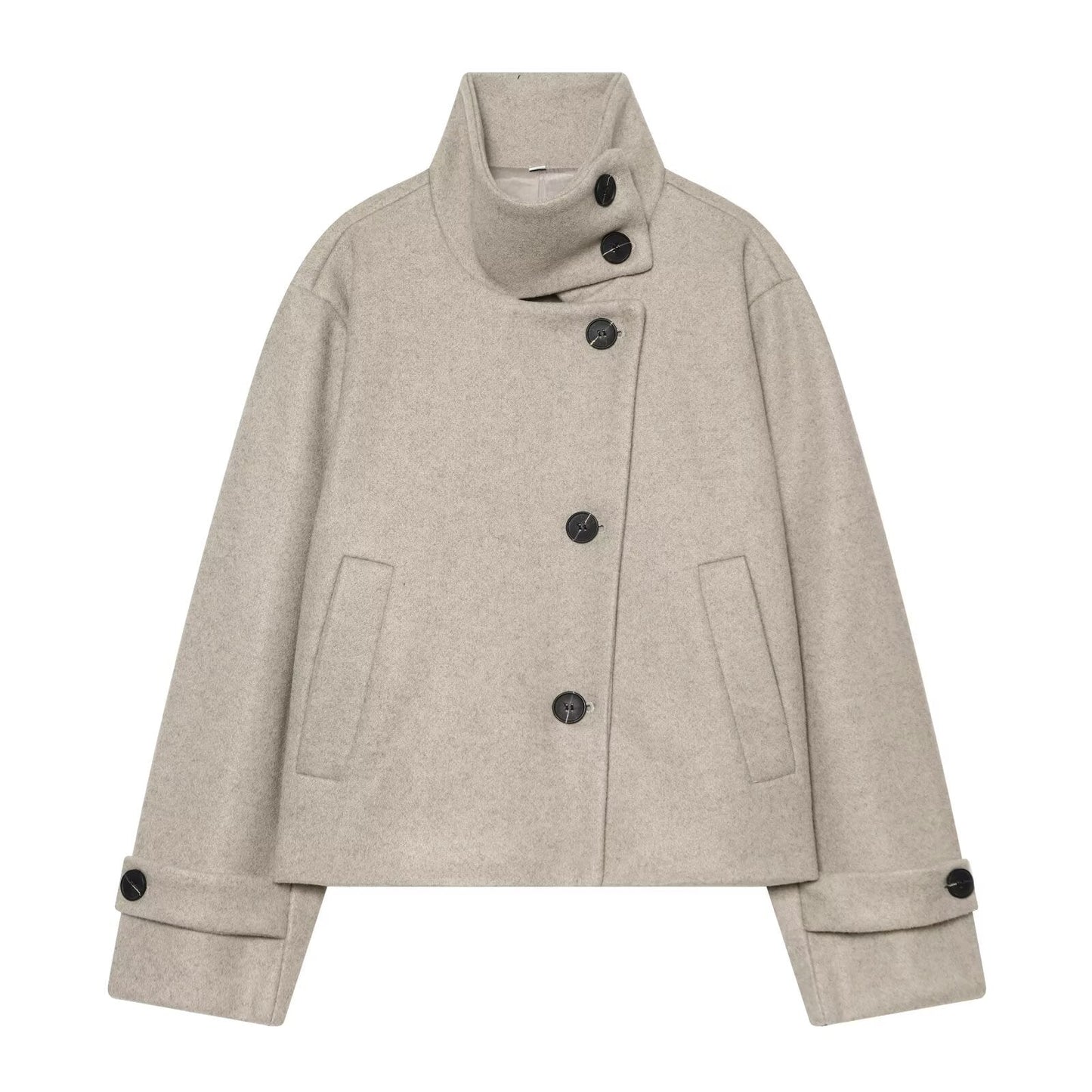Women's standing collar short single breasted coat
