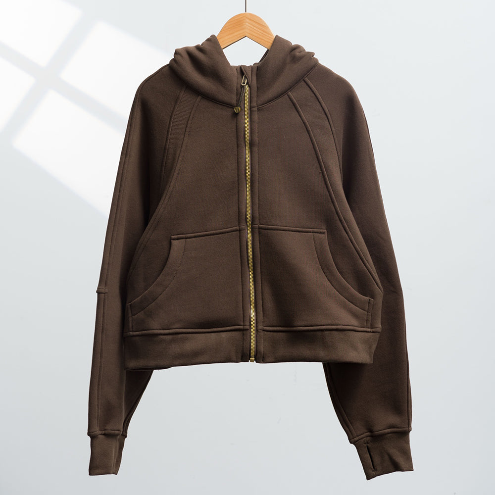 LU women's new zipper plus velvet loose short hooded coat