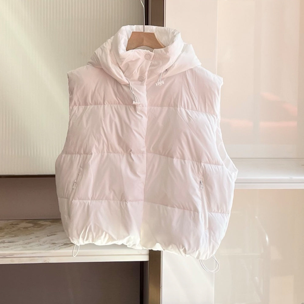 Women's new stand-up collar short hooded vest