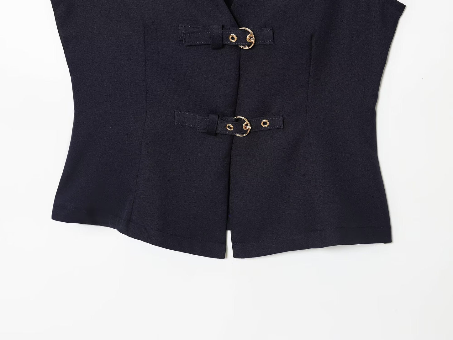 suit Women's 2 pieces buckle decoration vest style crepe top+Pants