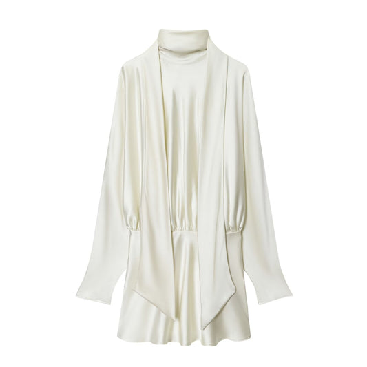 Women's 2025 new fashion scarf decoration satin texture mini dress