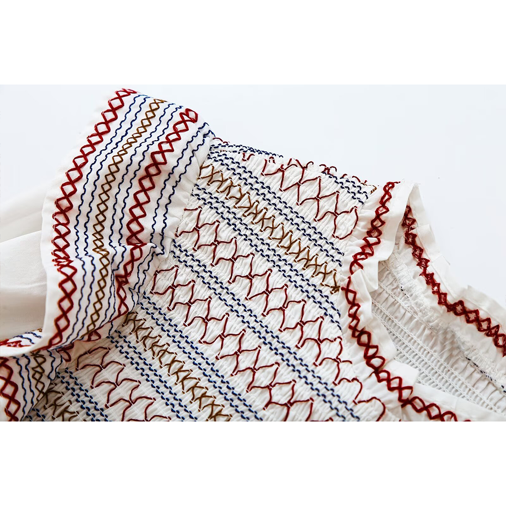 Women's honeycomb grid patchwork embroidered shirt