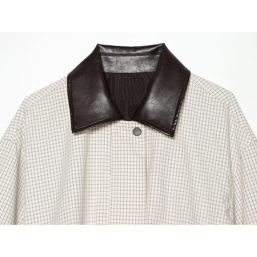 Women's casual plaid contrasting lapel Coat