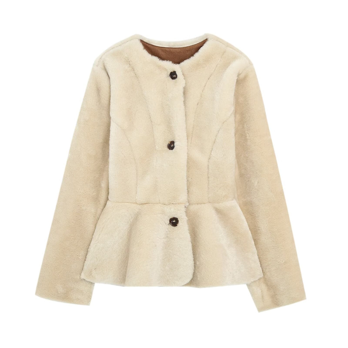 Women's faux fur effect round neck jacket Coat