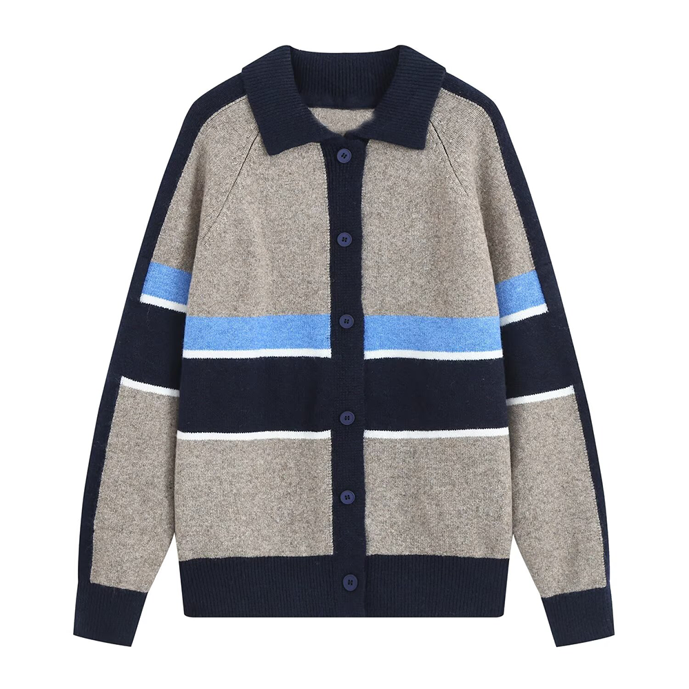 Women's striped knitted polo shirt Coat