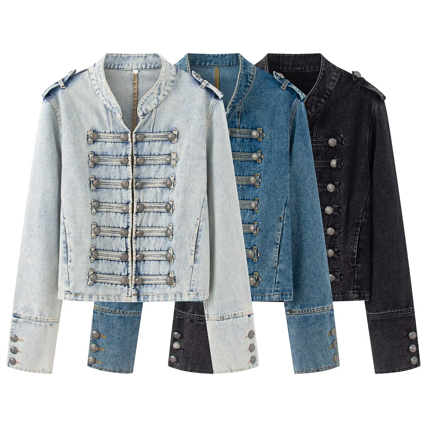 Women's buckle decoration retro denim Coat