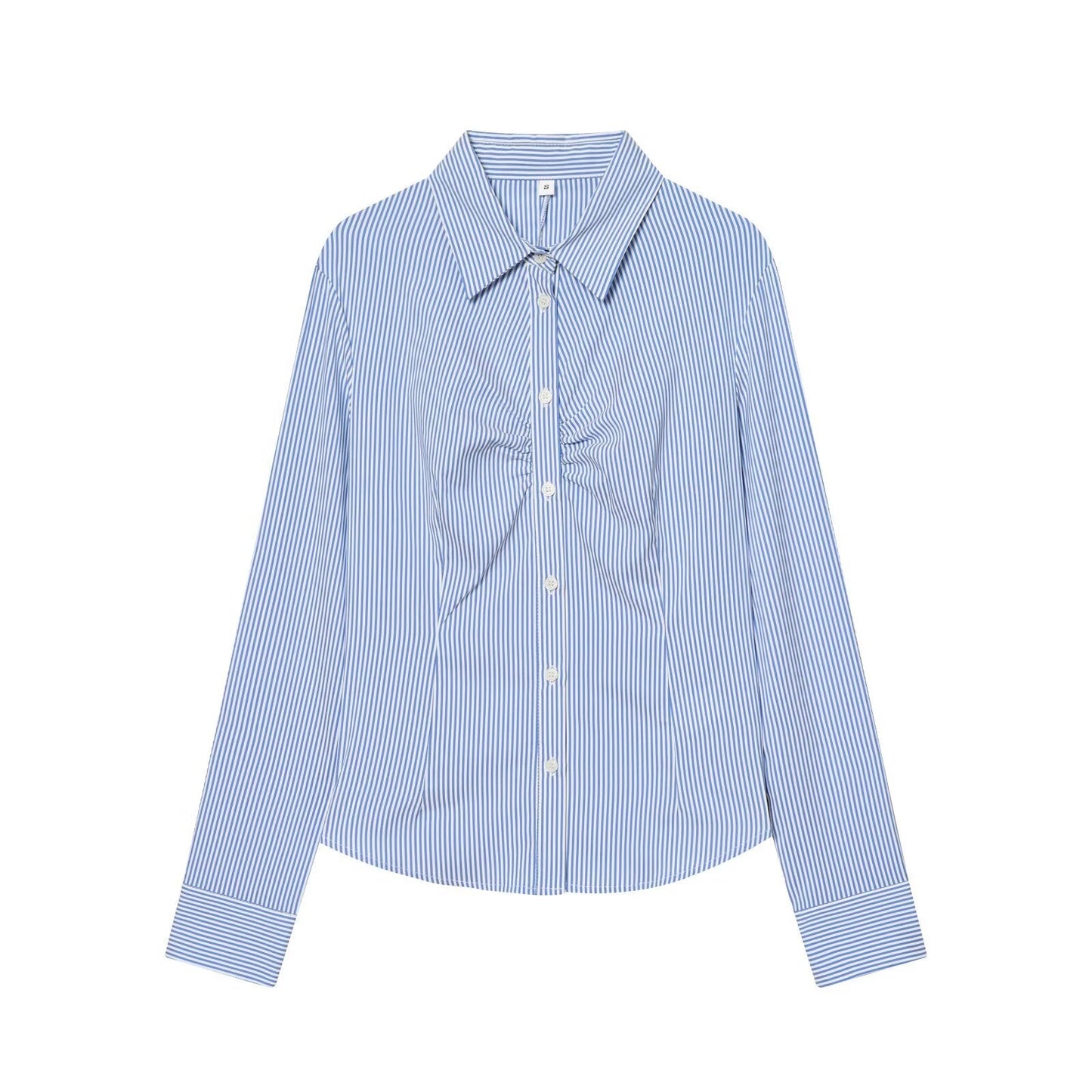 Women's pleated decoration slim lapel shirt