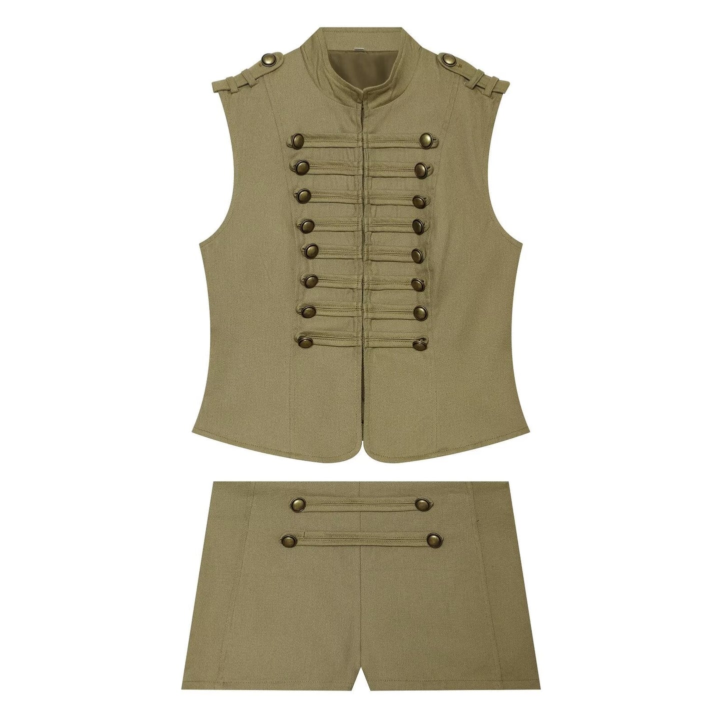 suit Women's 2 pieces button decoration short cotton vest+shorts