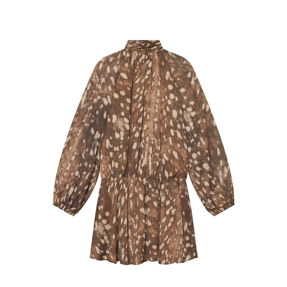 Women's retro long sleeved waist cinched printed dress
