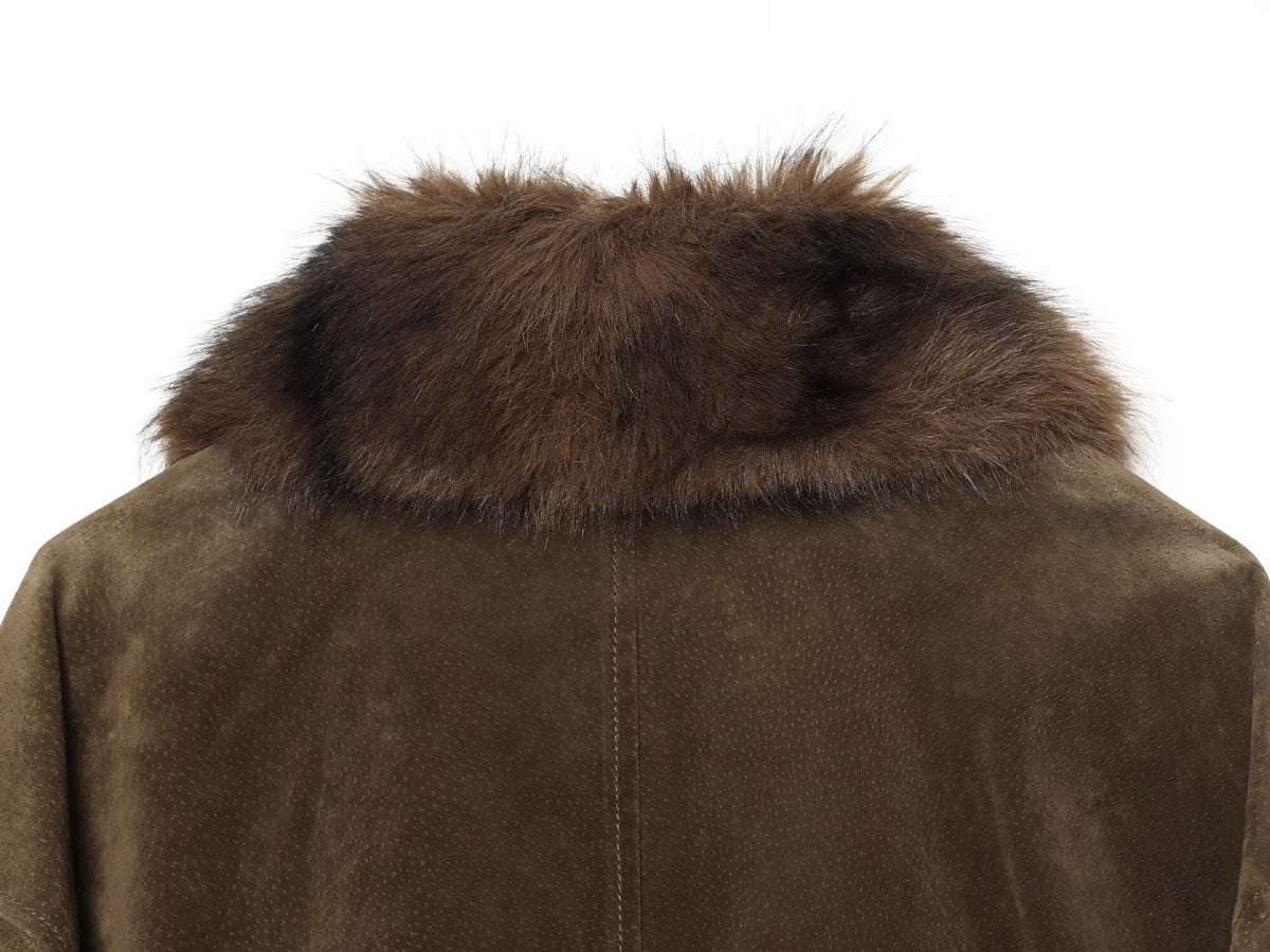 Women's fur collar patchwork leather cotton jacket Coat