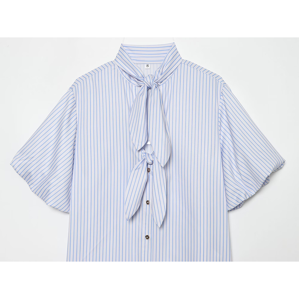 Women's bow decoration striped top