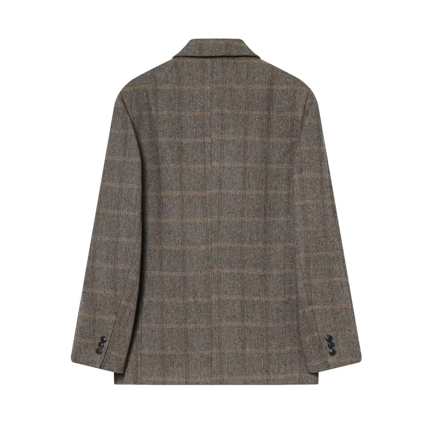 Women's loose wool blended plaid Blazer Coat
