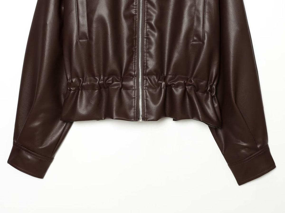 Women's leather effect adjustable waist jacket Coat
