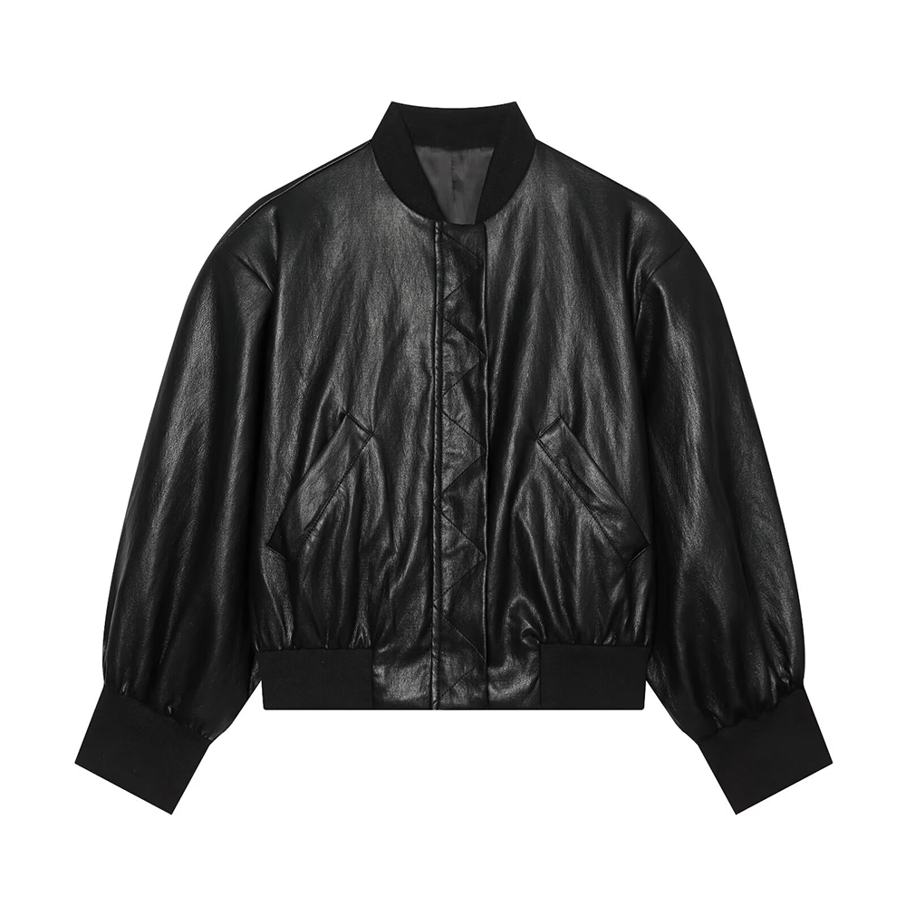Women's leather effect short pilot jacket Coat