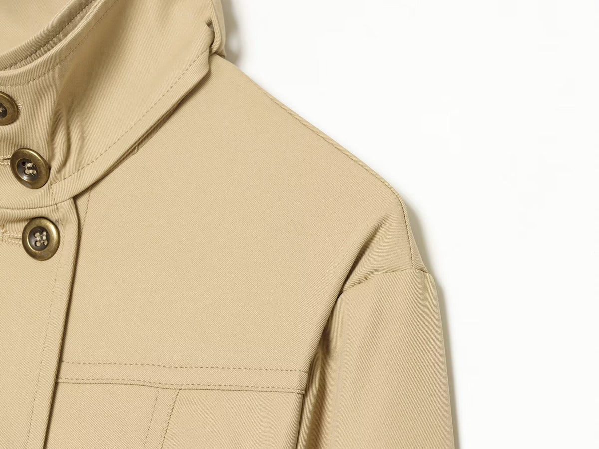 Women's pocket decoration double breasted stand collar Coat
