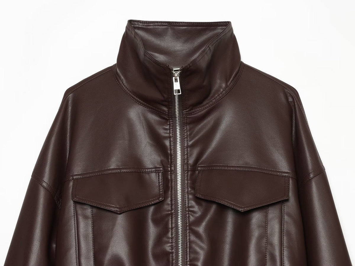Women's leather effect adjustable waist jacket Coat