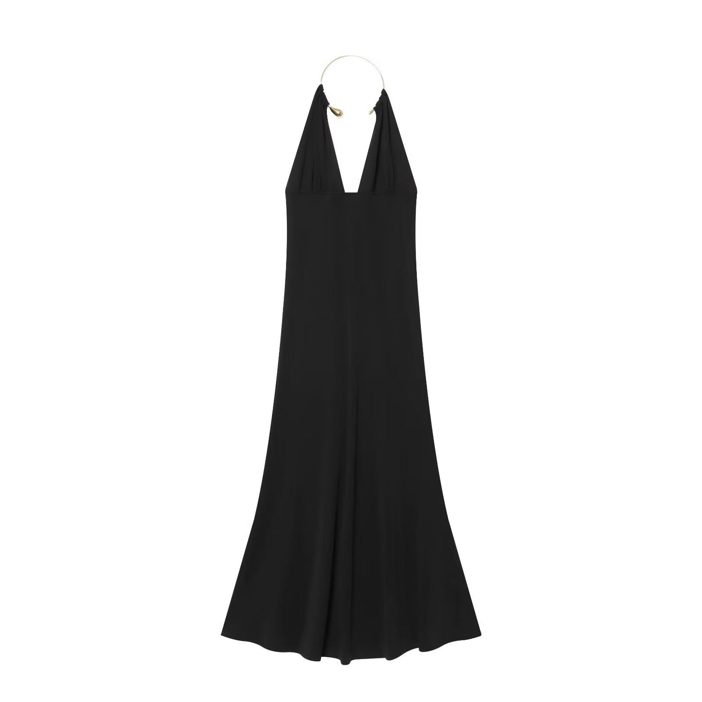 Women's black sexy halter neck dress