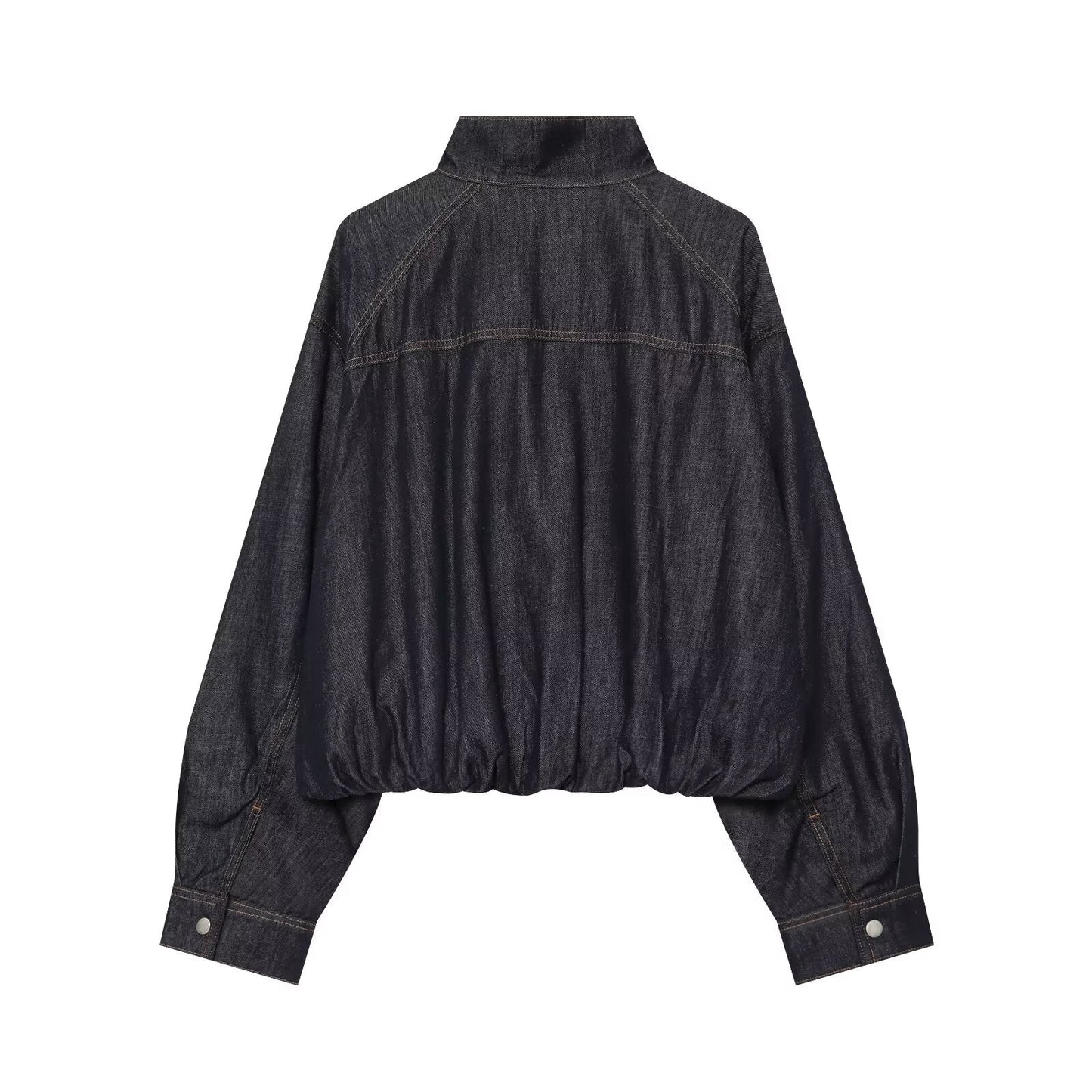 Women's waist belt decoration stand collar denim Coat