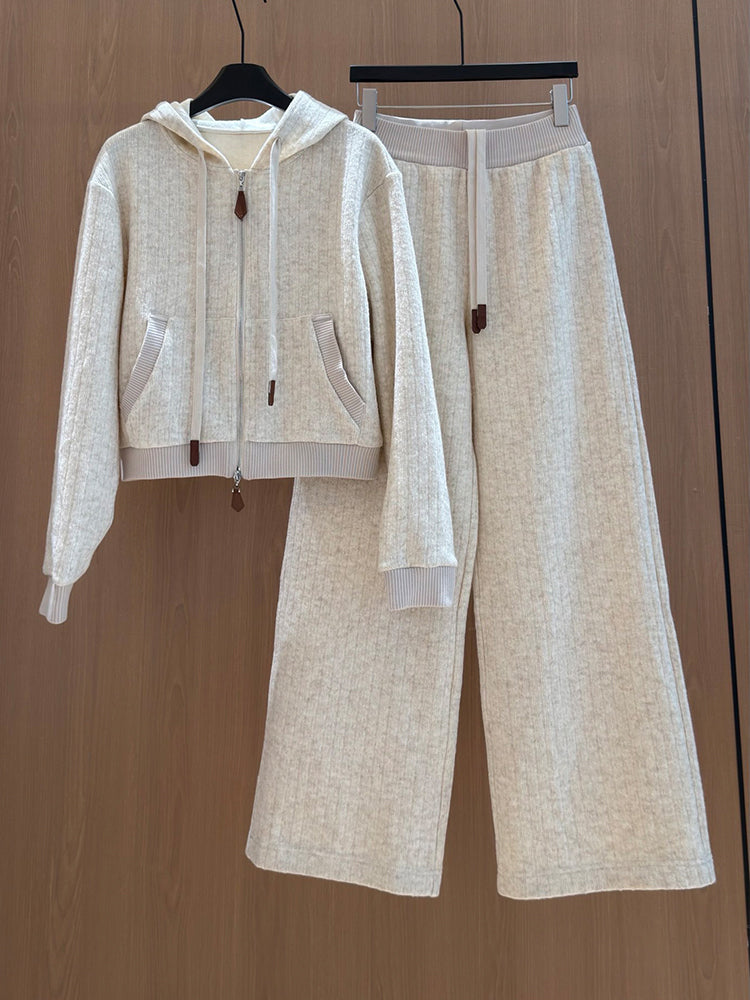 Women's new casual hooded coat loose wide-leg pants suit