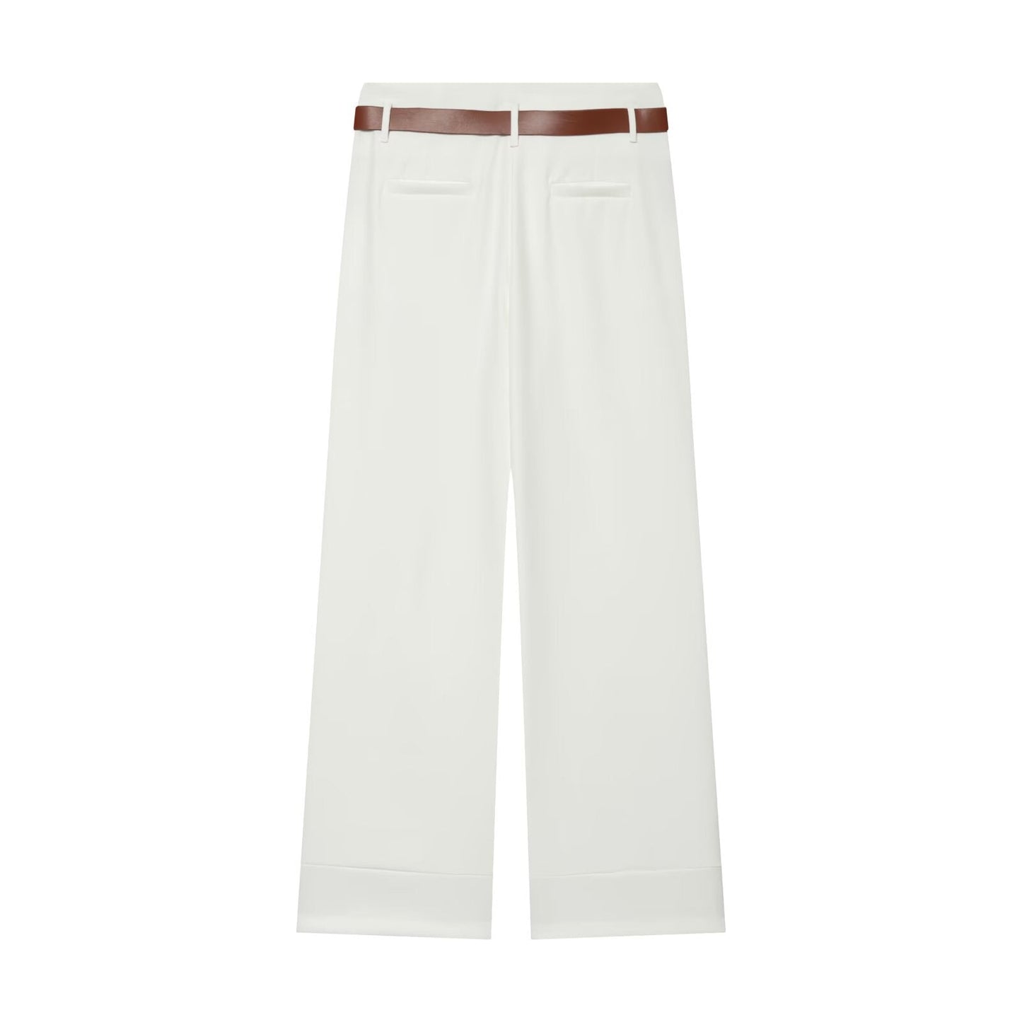 Women's With Belt high waisted straight leg rolled edge pants