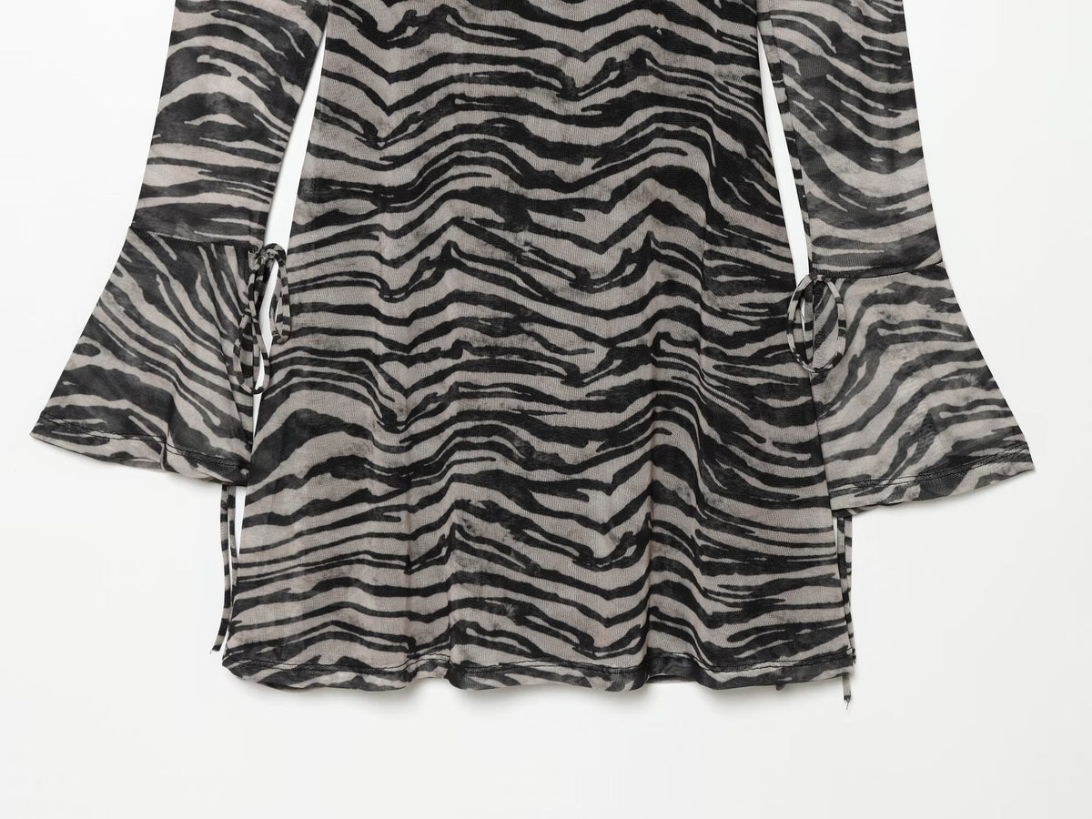 Women's animal striped printed tulle mini dress