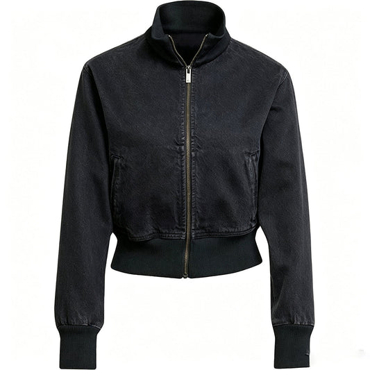 Women's new casual collar zipper denim jacket