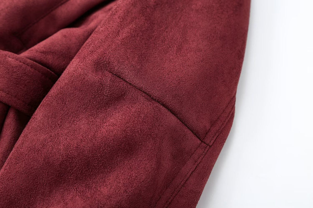Women's with belt Anti suede leather effect jacket Coat