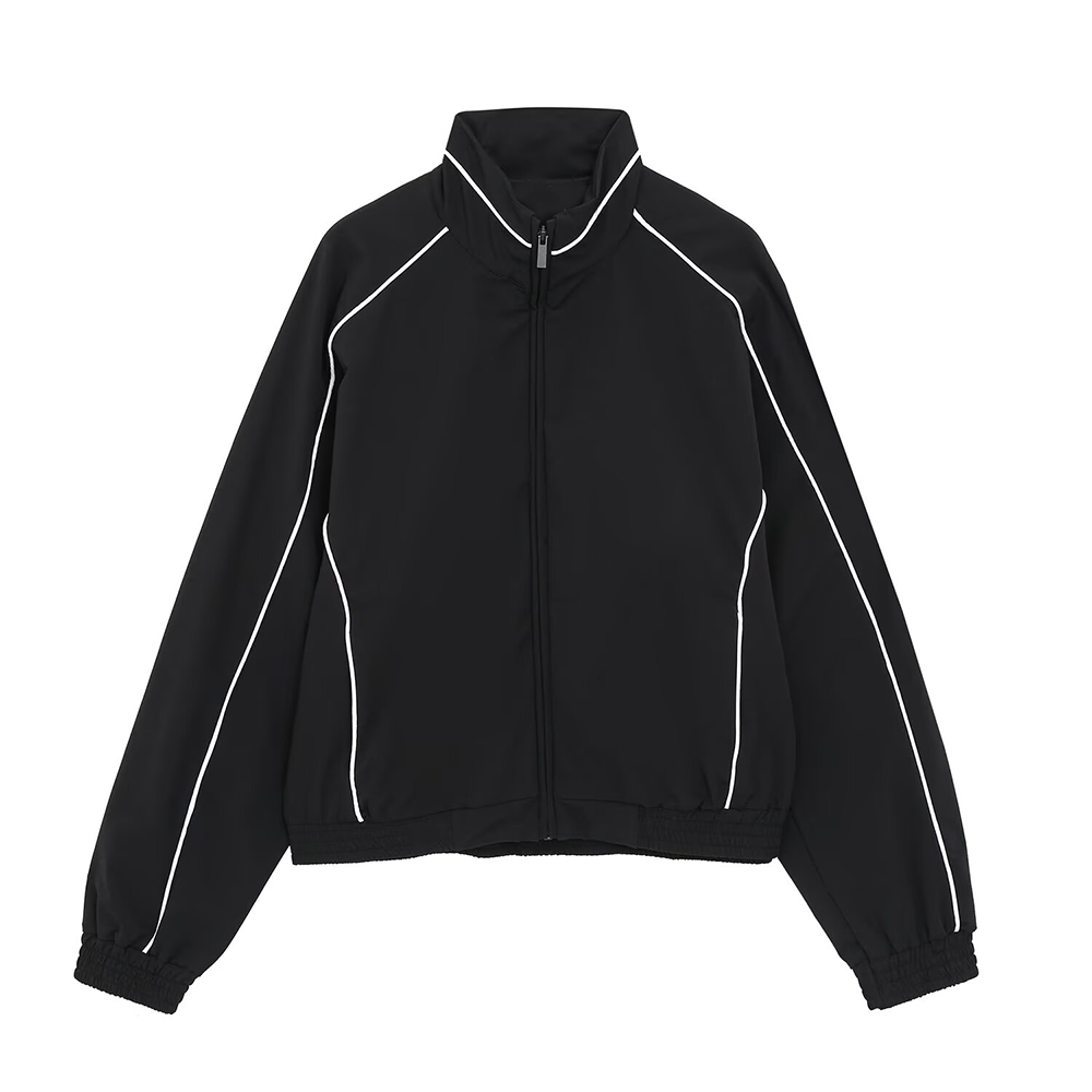 suit Women's 2 pieces contrasting color trimmed stand collar Coat+pants