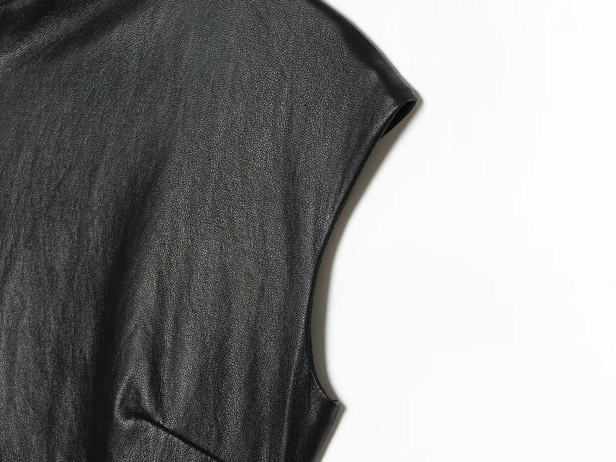 Women's black slim leather effect MIDI dress