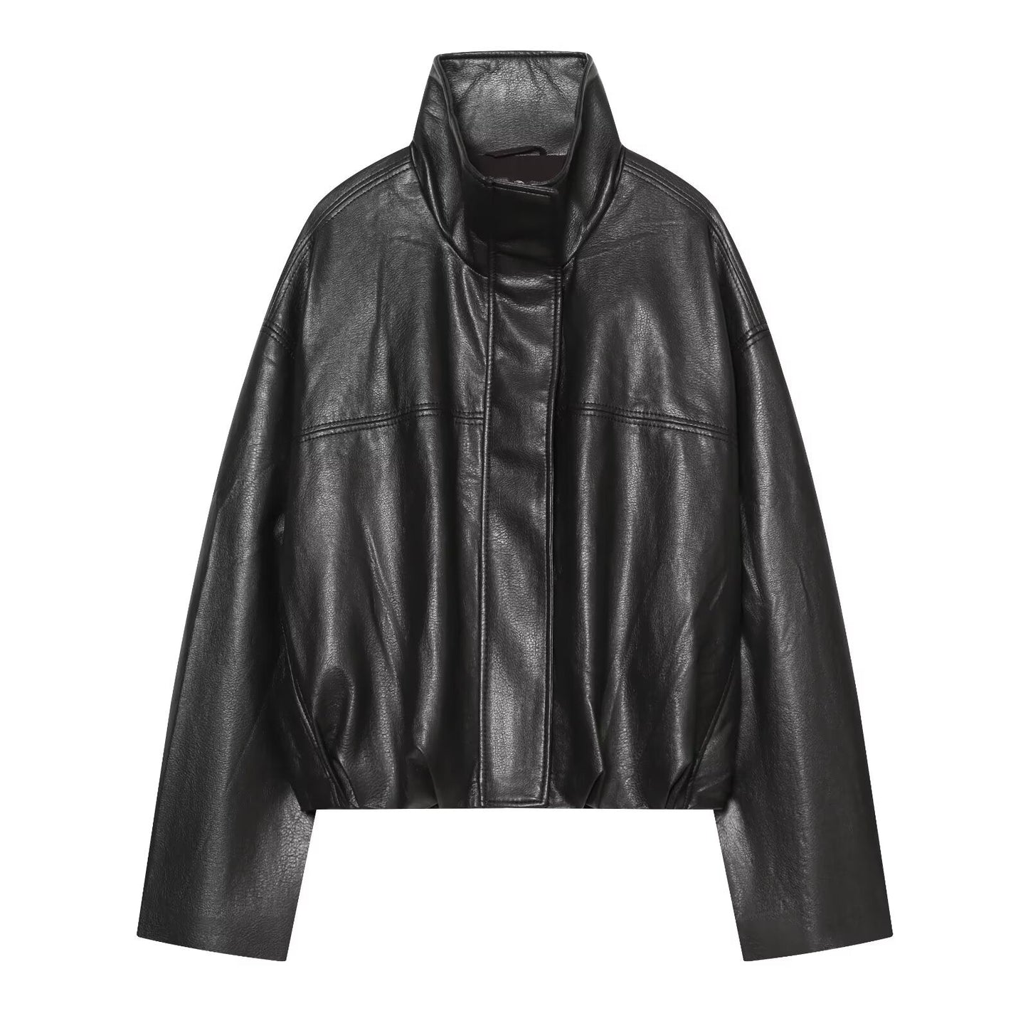 Women's bubble hem imitation leather oversized jacket