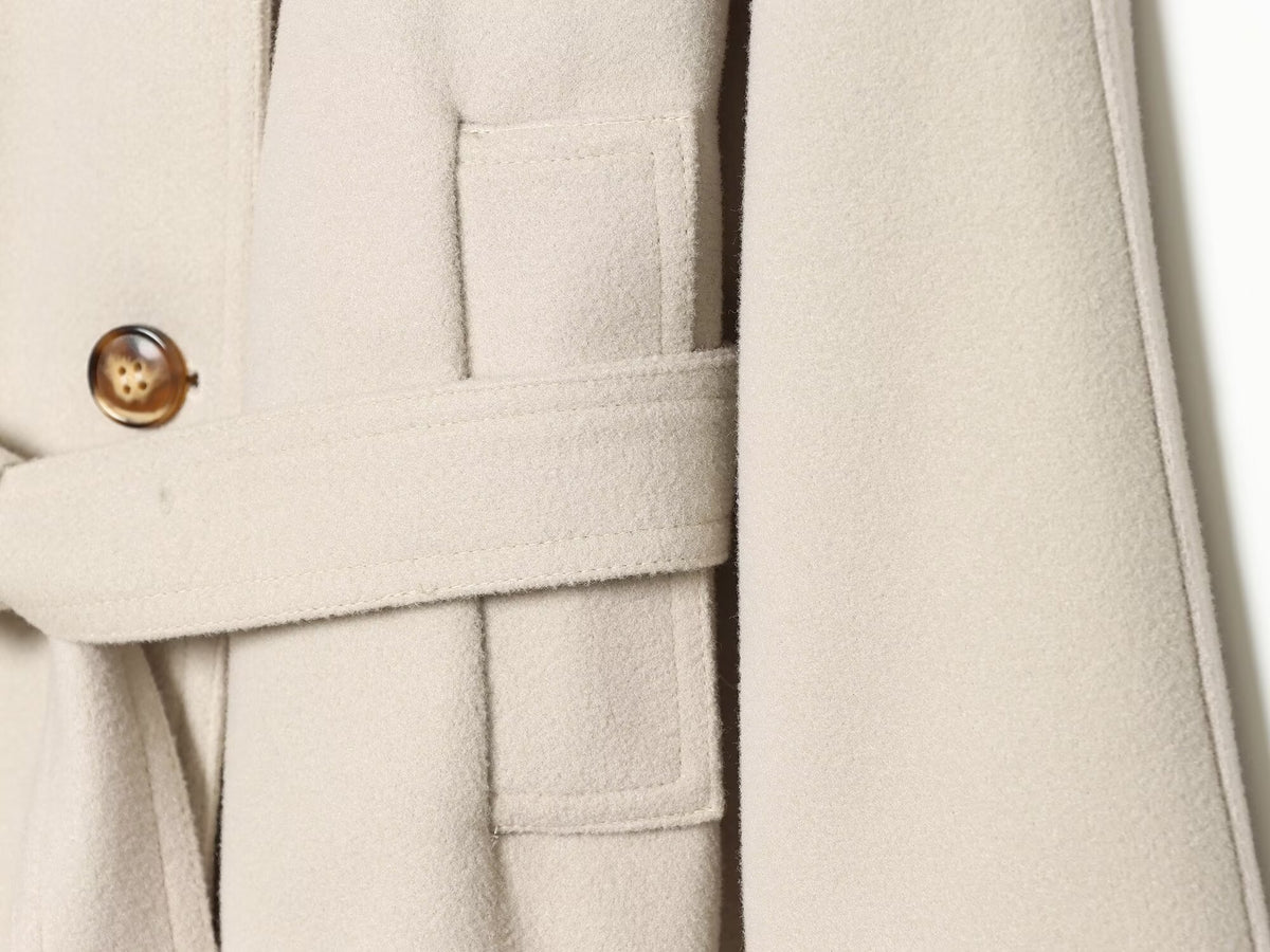 Women's with belt standing collar woolen coat