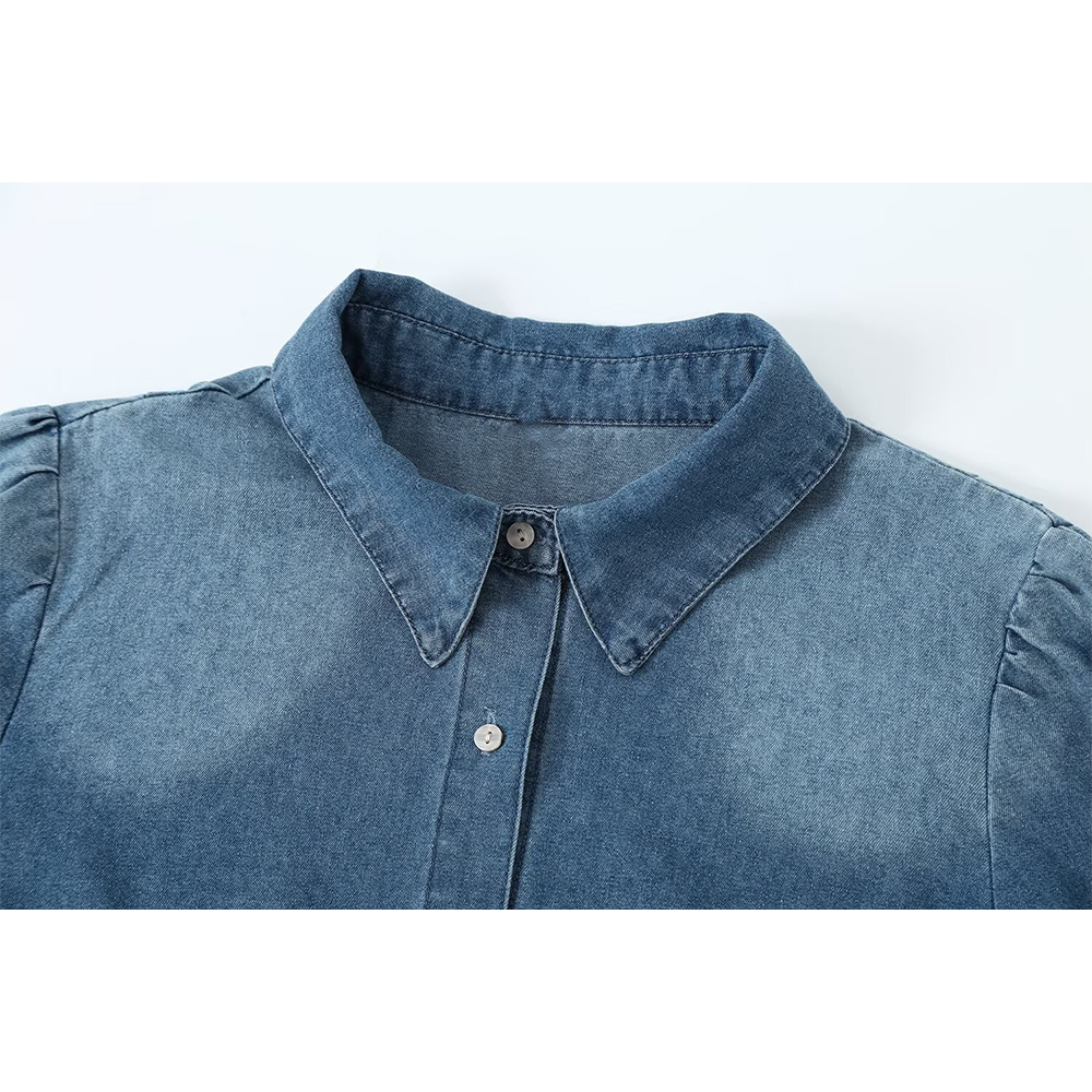 suit Women's 2 pieces shoulder Pleated decoration denim shirt+Jeans