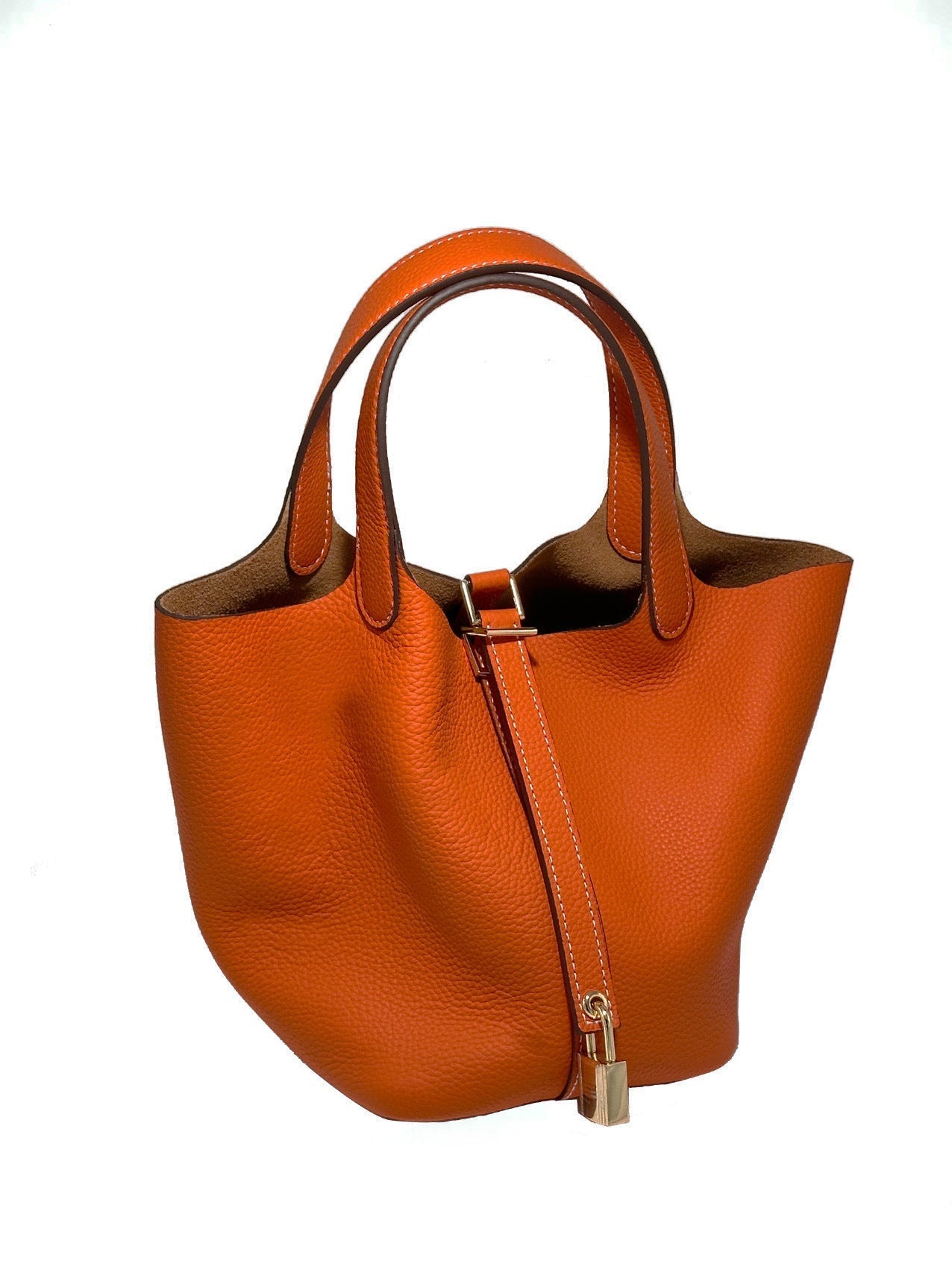 Women's New Casual Fashion Bucket Bag Leather First Leather Portable Shopping Basket Bag