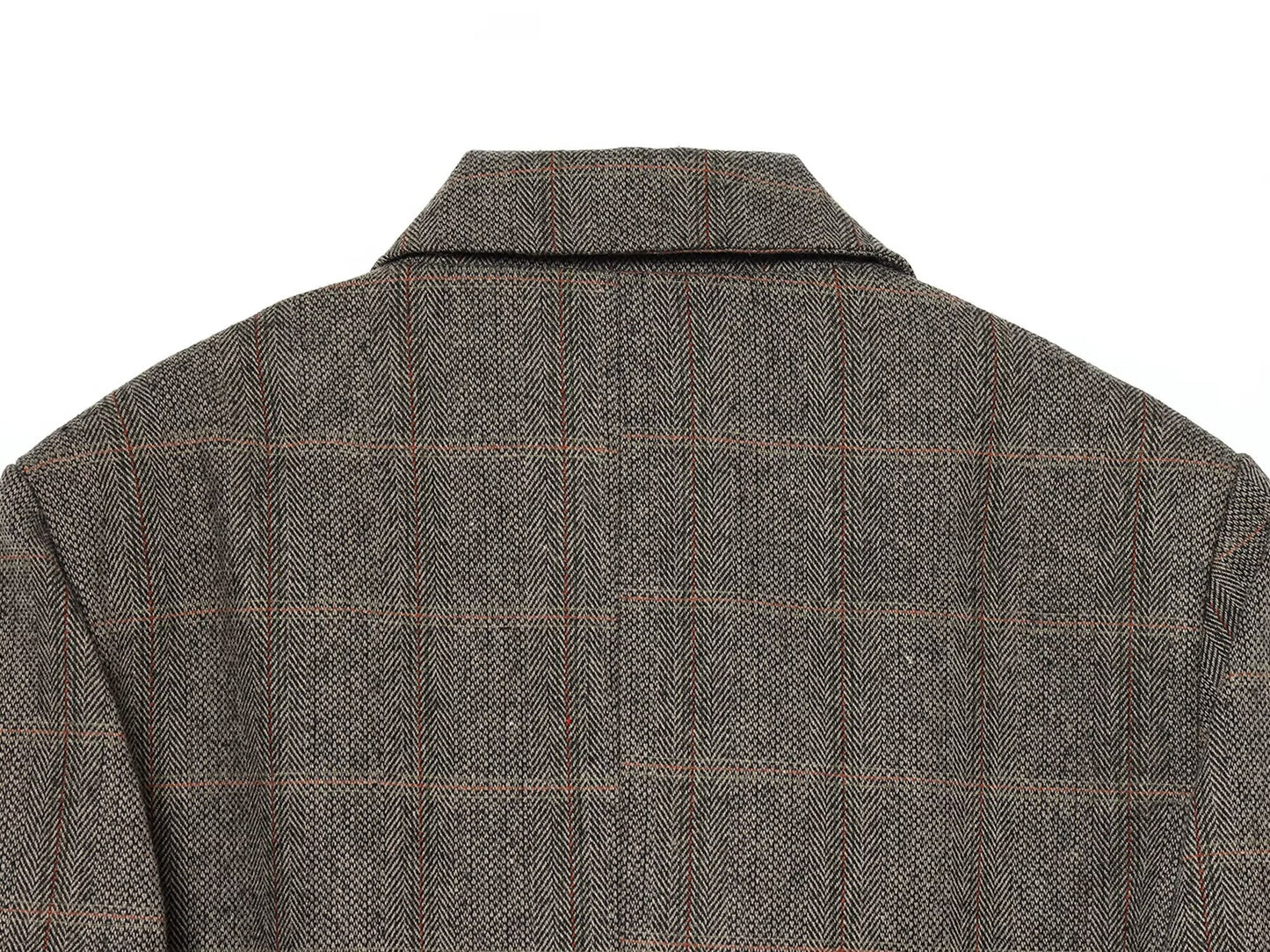 Women's loose wool blended plaid Blazer Coat